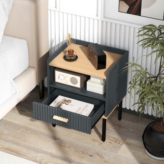 Nightstand Bedside End Table with Drawer and Shelf for Living Room Bedroom-Set of 2