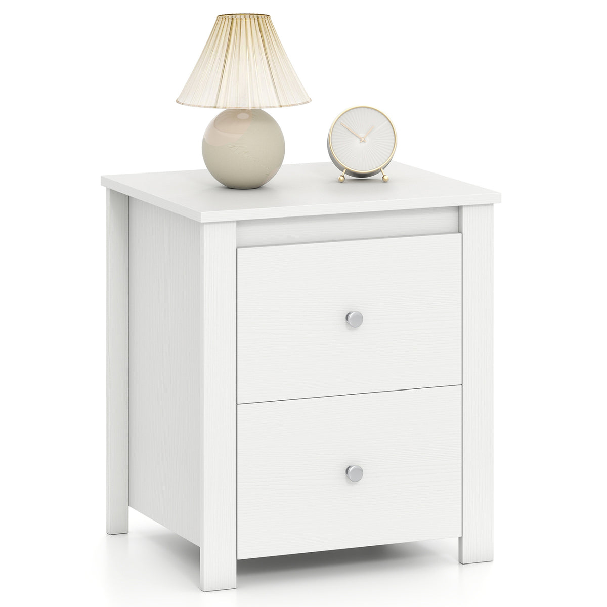 Nightstand with 2 Drawers & Storage for Bedroom Living Room Small Spaces-White