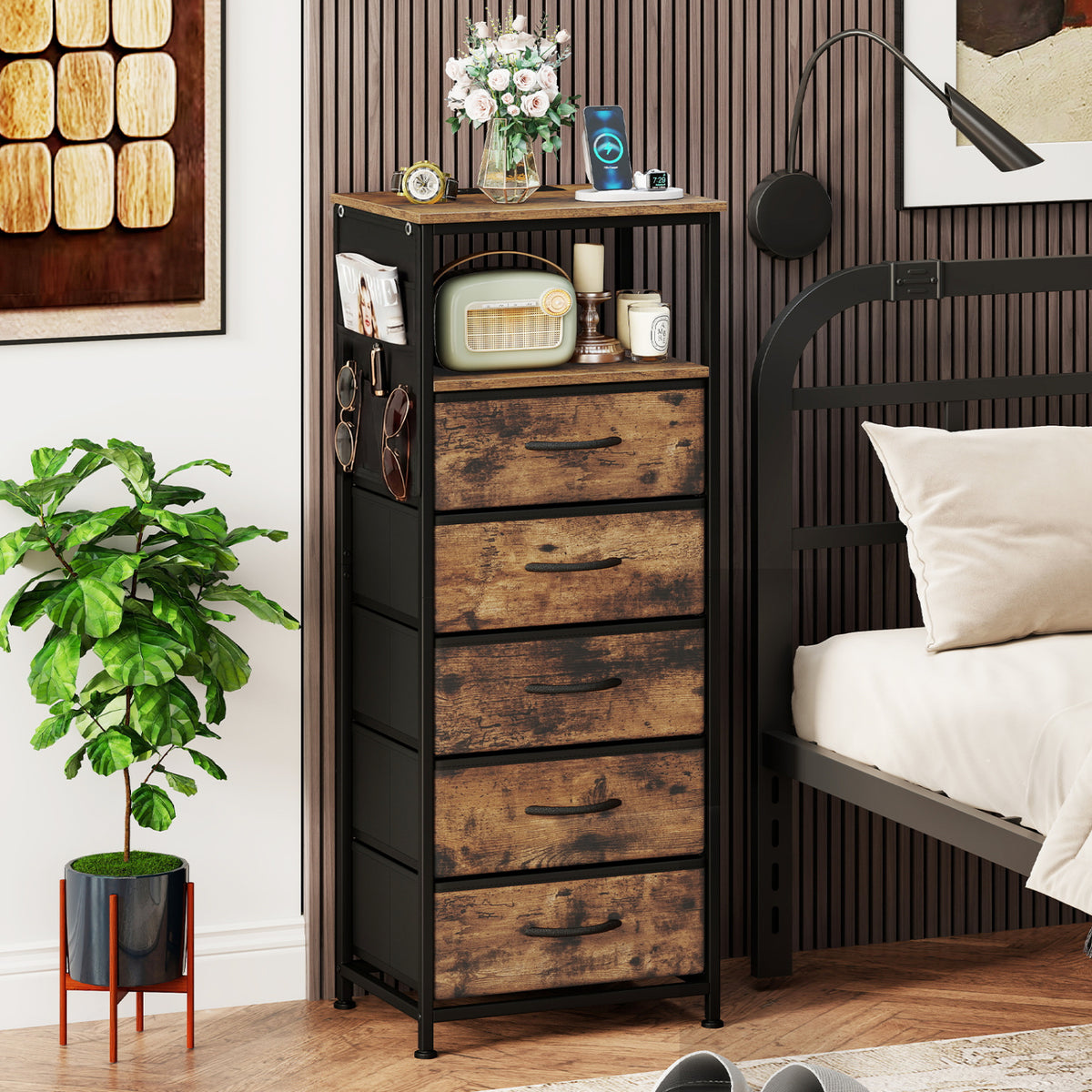 Nightstand with Integrated Charging Station 39 Inches Modern Bedside Table-Brown