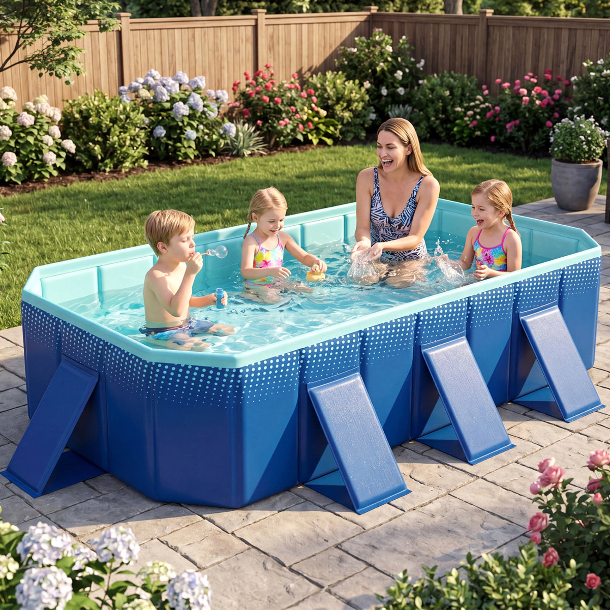 Non-Inflatable Swimming Pool Portable Around Ground Pool with 24 Wall Panels-Navy