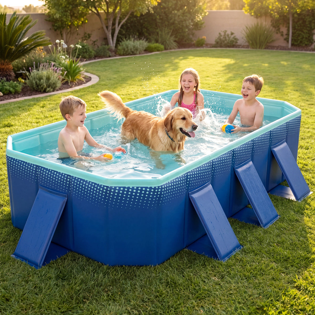Non-Inflatable Swimming Pool Portable Around Ground Pool with 8 Support Panels-Navy