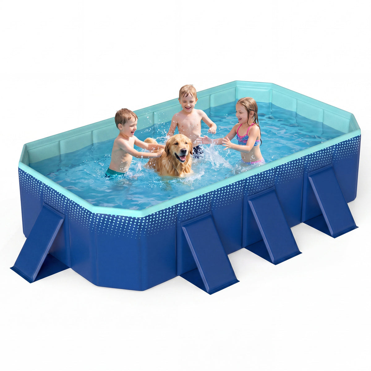 Non-Inflatable Swimming Pool Portable Around Ground Pool with 8 Support Panels-Navy