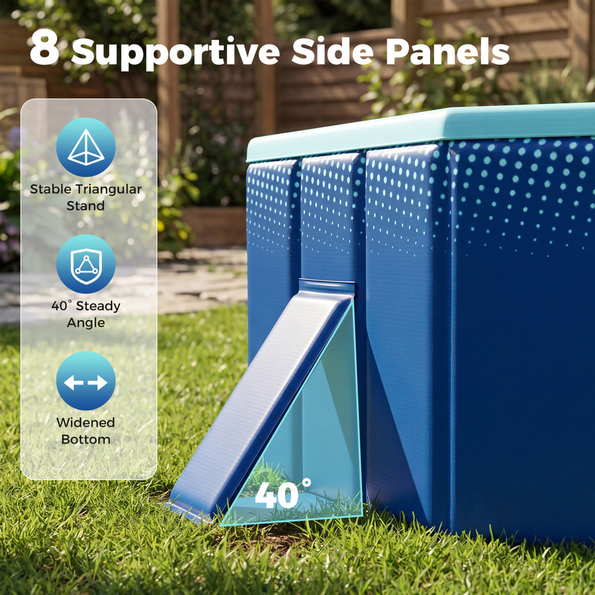 Non-Inflatable Swimming Pool Portable Around Ground Pool with 8 Support Panels-Navy