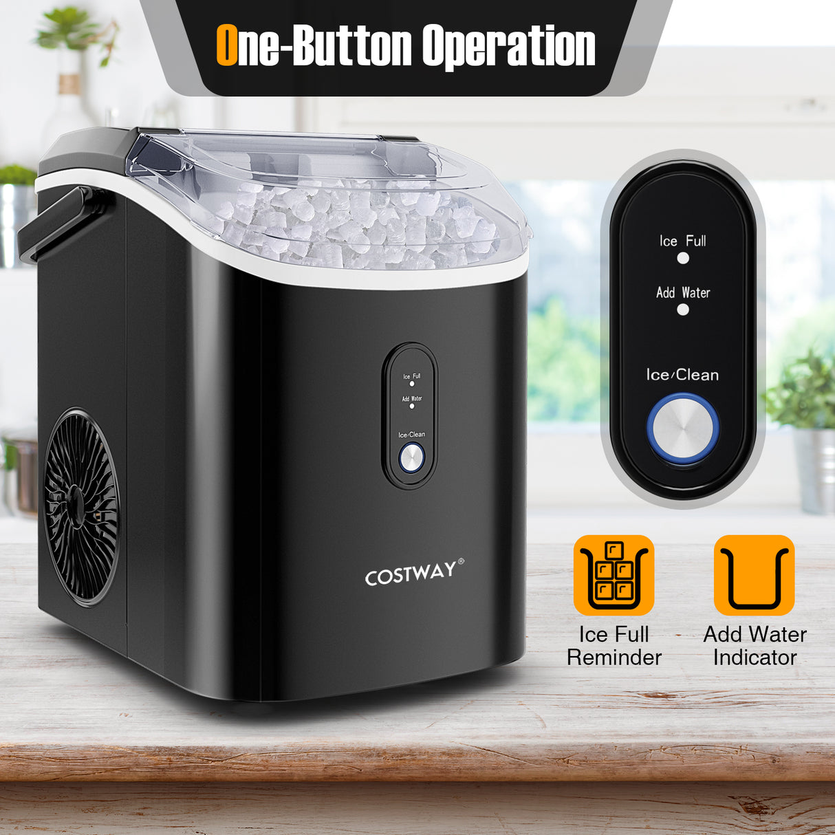 Nugget Countertop Ice Maker with Soft Chewable Pellet Ice-Black