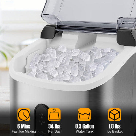 Nugget Countertop Ice Maker with Soft Chewable Pellet Ice-Silver