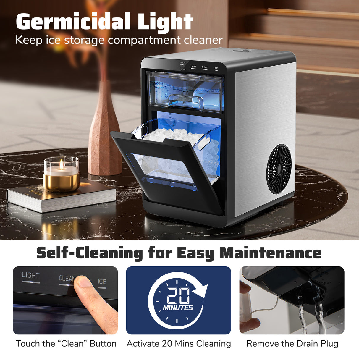 Nugget Ice Maker Countertop with Soft Chewable Pellet-Black