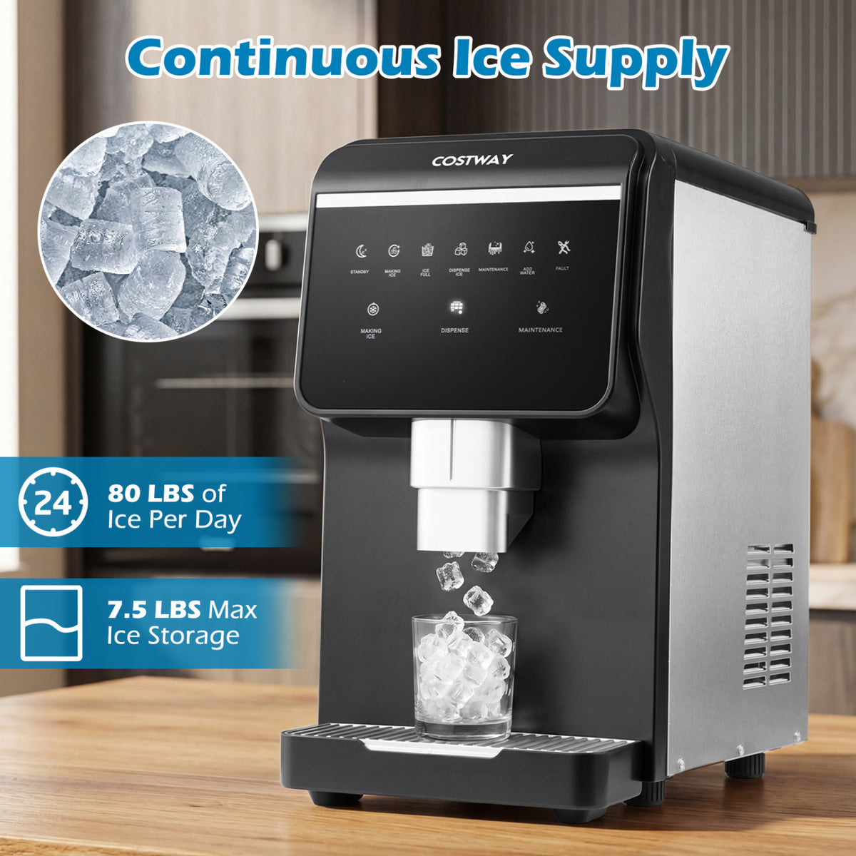 Nugget Ice Maker with Self Dispensing 80 LBS Per Day Chewable Pellet Ice Machine