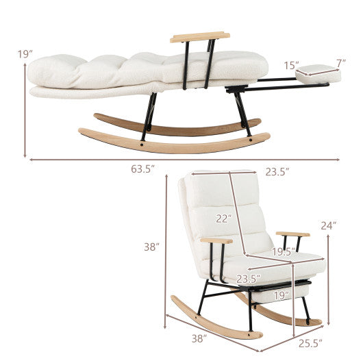 Nursery Rocking Chair Teddy Velvet Upholstered Rocking Chair-White