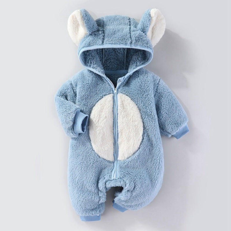 Autumn And Winter Clothes For Babies Baby Thick Warm Long Sleeves Romper Fleece-lined