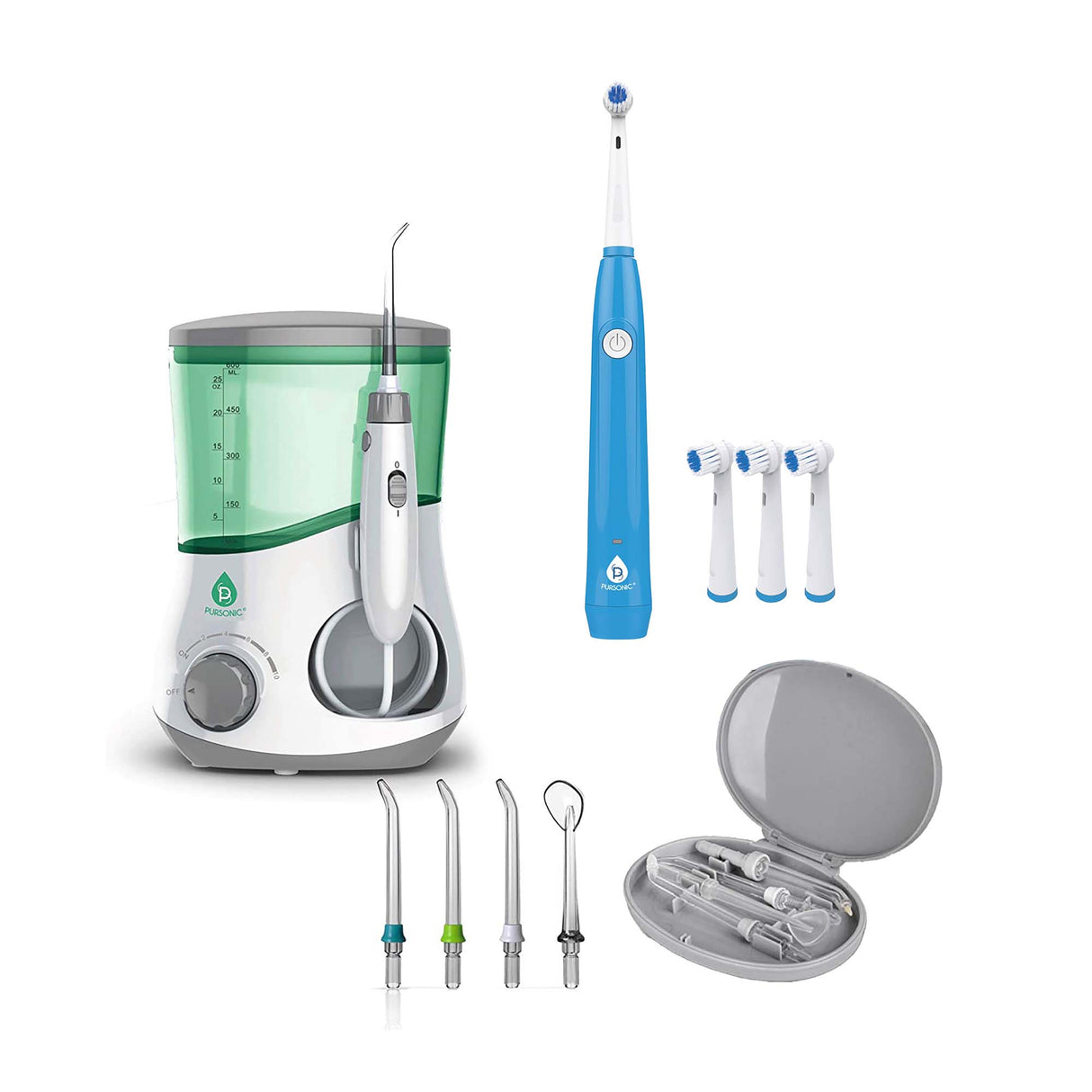 Pursonic Smile Pro Bundle: Professional Oral Irrigator + USB Rechargeable Rotary Toothbrush by Pursonic