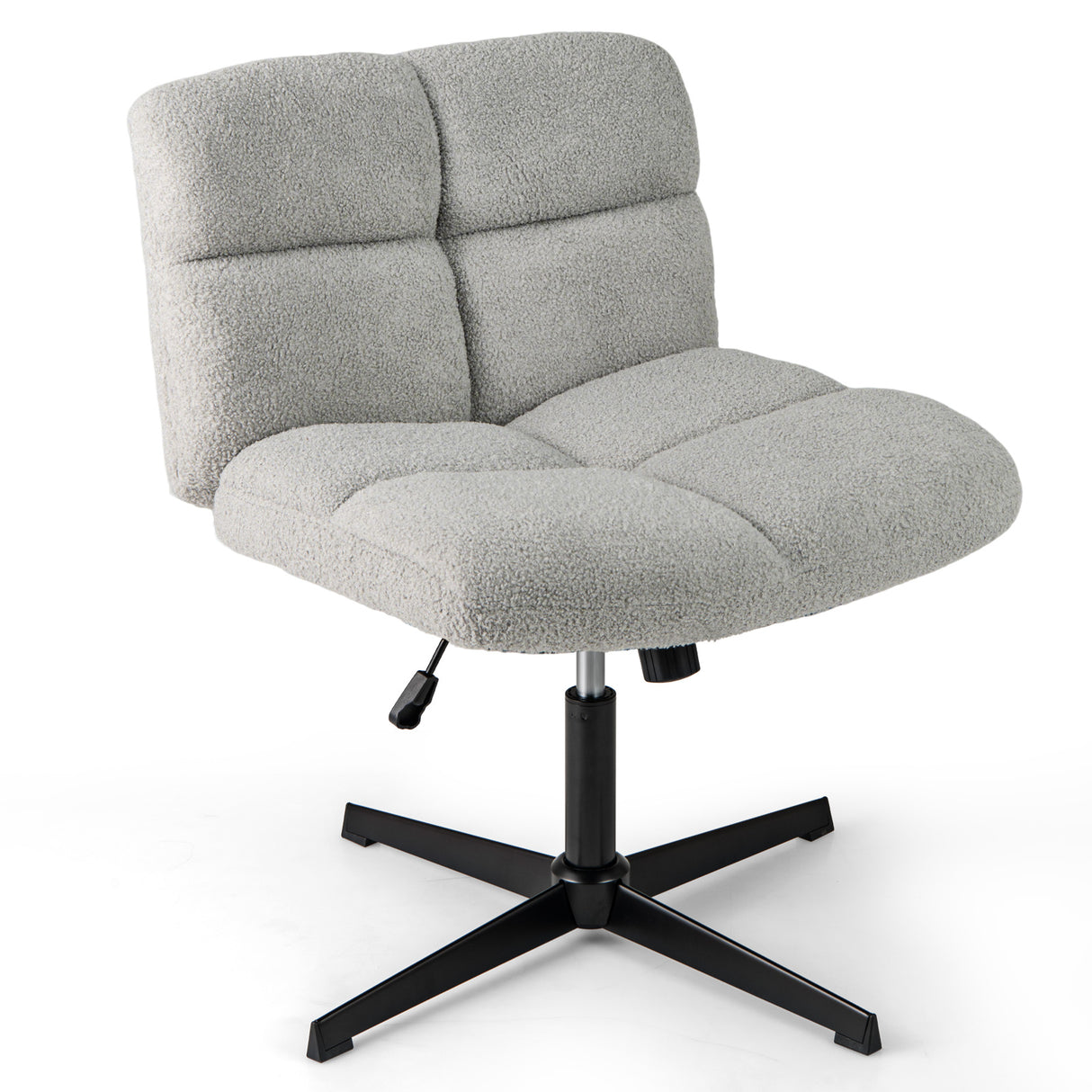 Office Armless Chair Cross Legged with Imitation Lamb Fleece and Adjustable Height-Gray