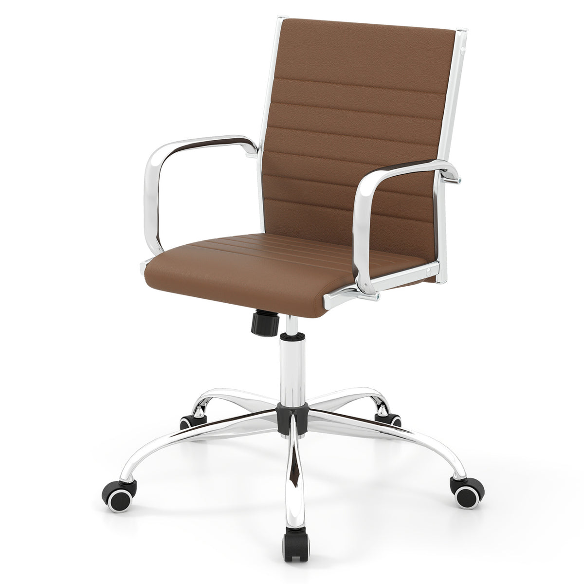 Office Chair Height Adjustable Conference Room Chair with Rocking Backrest Armrests-Brown