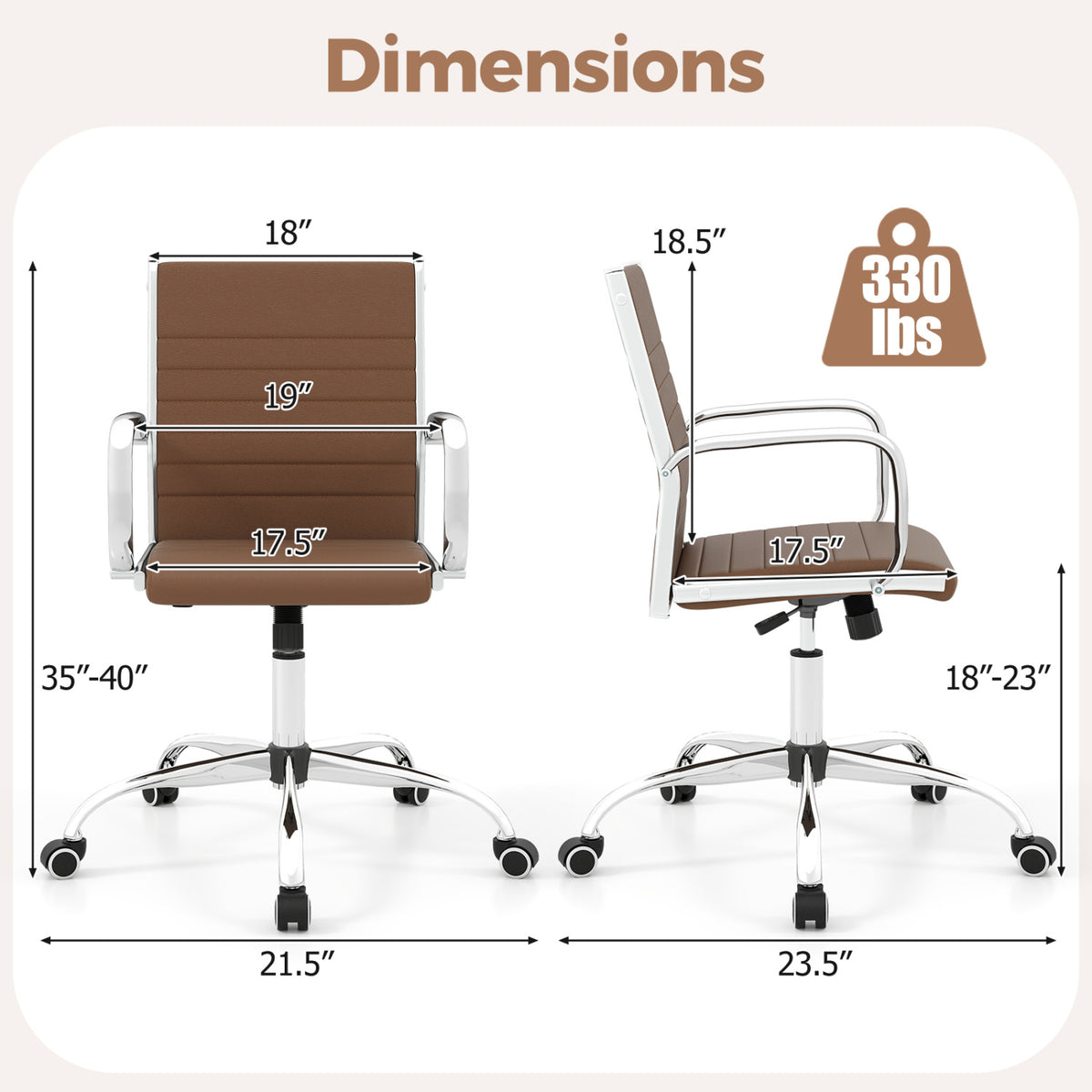 Office Chair Height Adjustable Conference Room Chair with Rocking Backrest Armrests-Brown