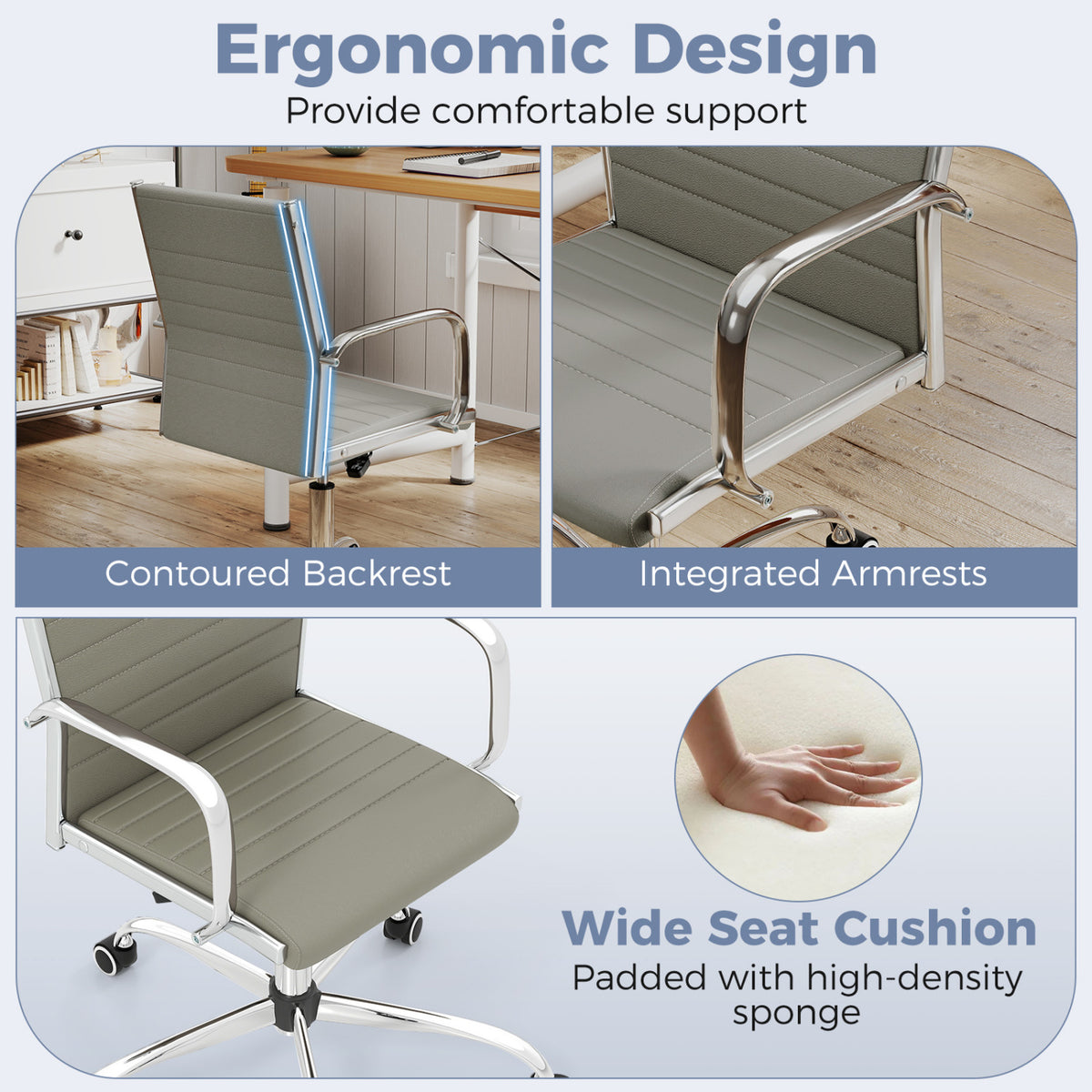 Office Chair Height Adjustable Conference Room Chair with Rocking Backrest Armrests-Grey