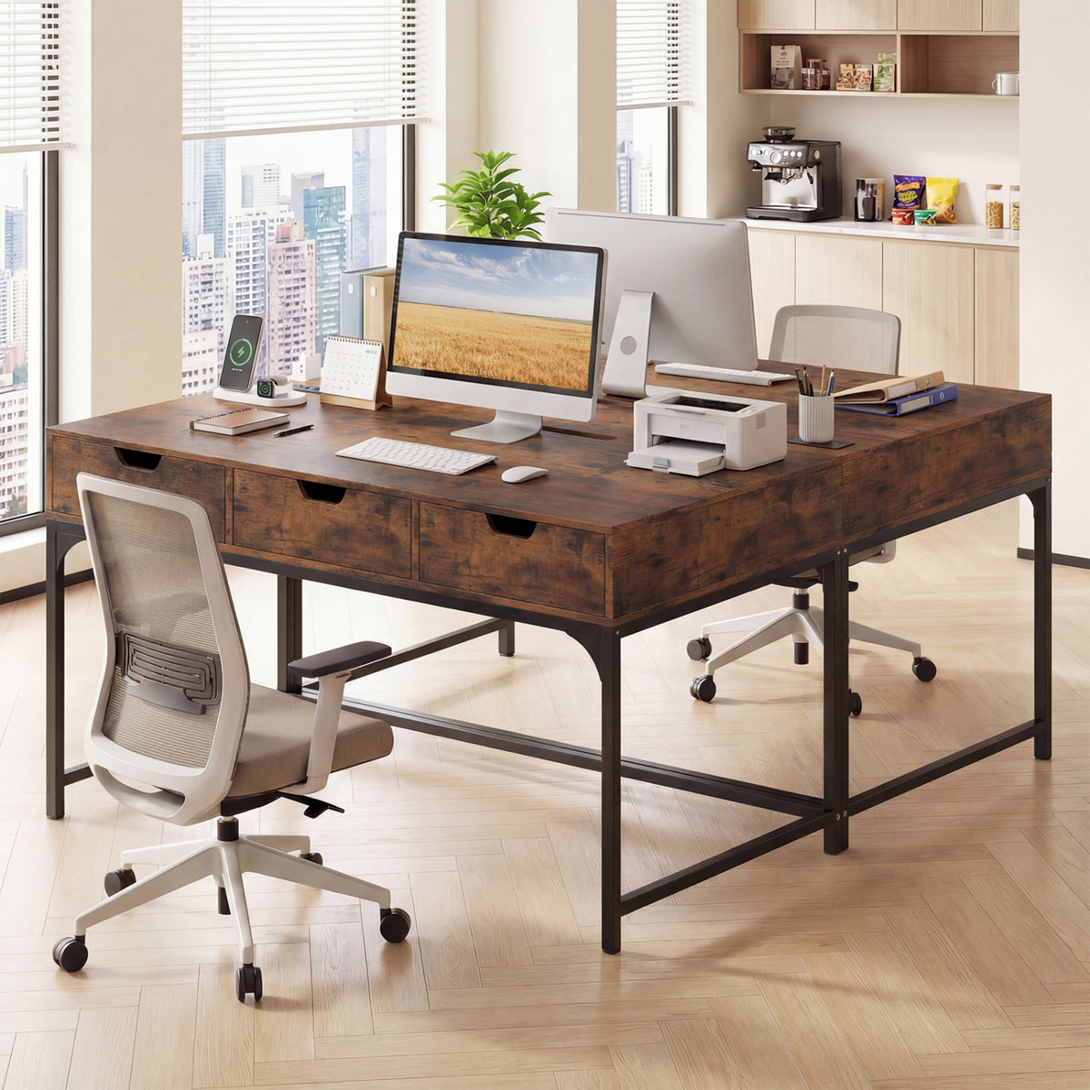 Office Desk with Power Outlets and Hidden Compartment for Study-Rustic Brown
