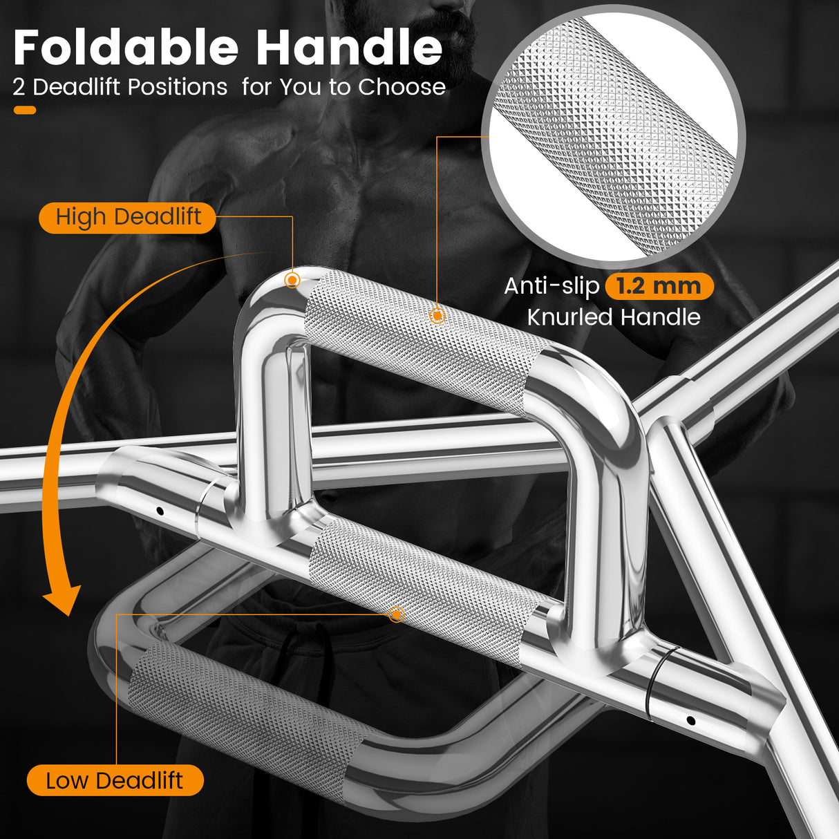 Olympic Hex Trap Bar with 2 Spring Collars and Foldable Handle-Silver