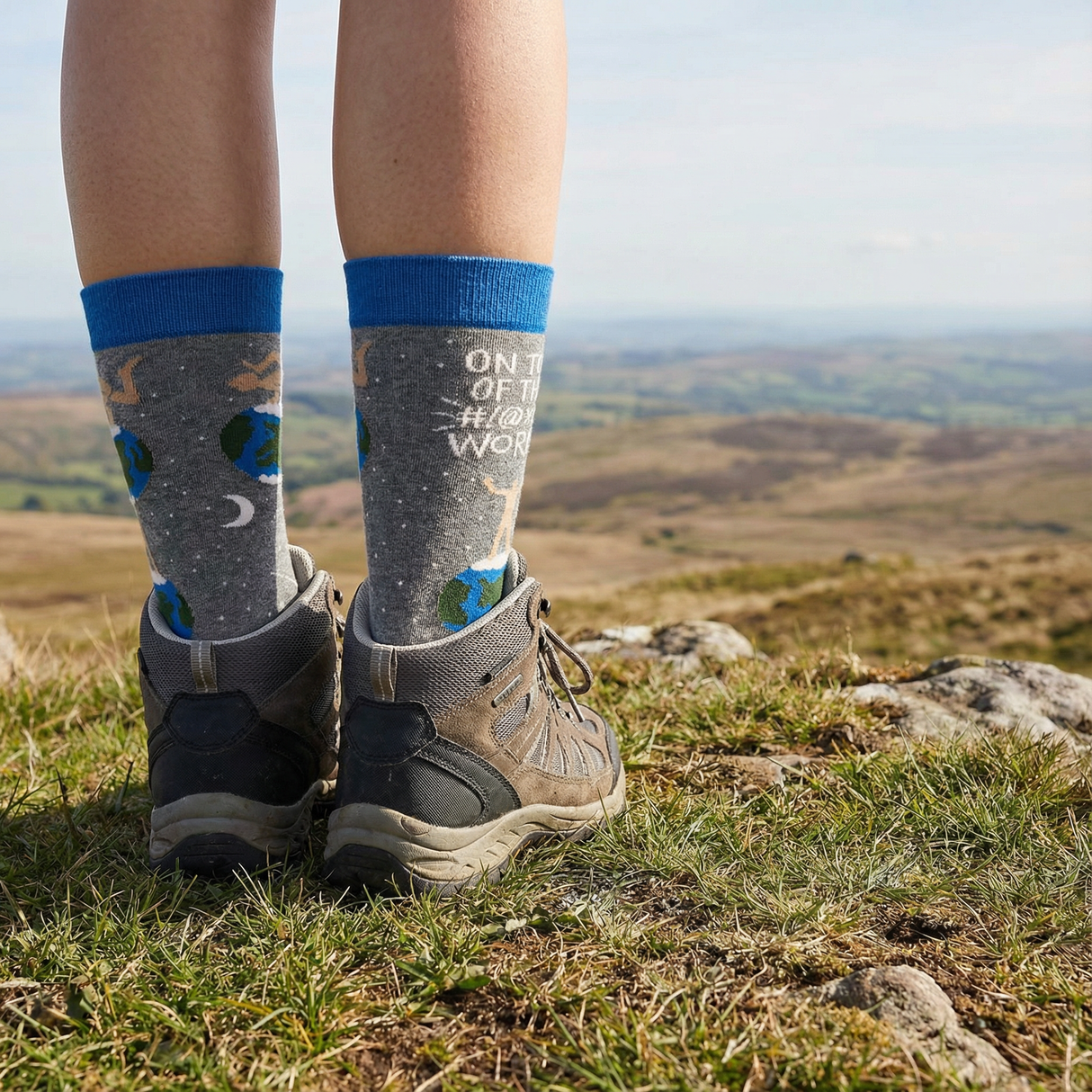On Top Of The World Funny Novelty Socks with Nude Figure | Unisex