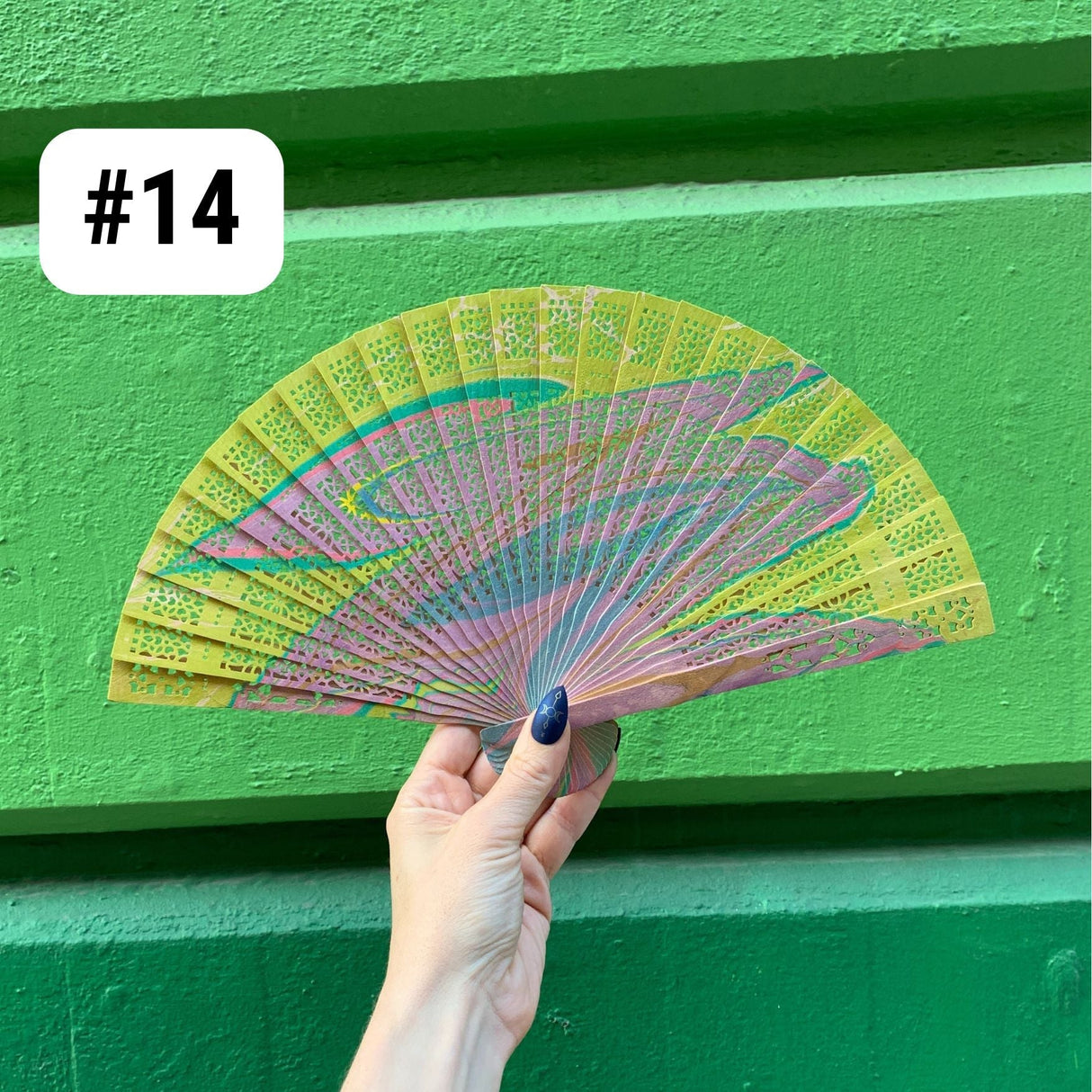 One of a Kind Hand Painted Marbled Wooden Fans - 15 Styles