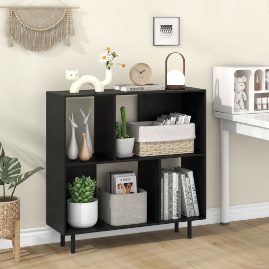 Open Shelf Bookcase with 4 Compartments-Black
