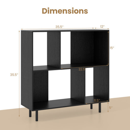 Open Shelf Bookcase with 4 Compartments-Black