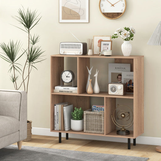 Open Shelf Bookcase with 4 Compartments-Natural