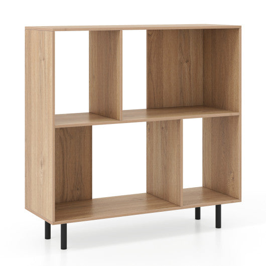 Open Shelf Bookcase with 4 Compartments-Natural