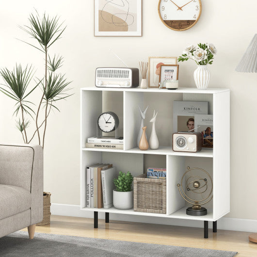 Open Shelf Bookcase with 4 Compartments-White
