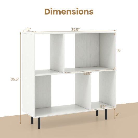 Open Shelf Bookcase with 4 Compartments-White