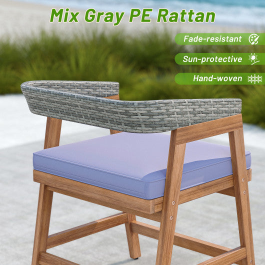 Outdoor Acacia Wood Patio Wicker Dining Chairs Set of 4 with Seat Cushion-Gray