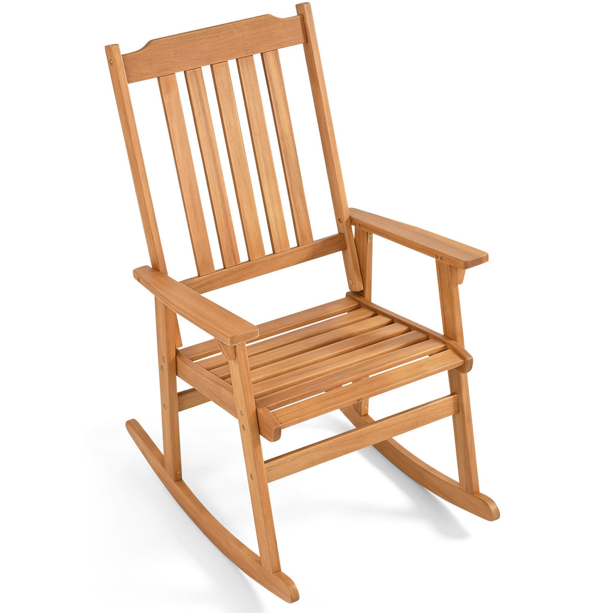 Outdoor Acacia Wood Rocking Chair with High Back and Armrests for Patio-Natural