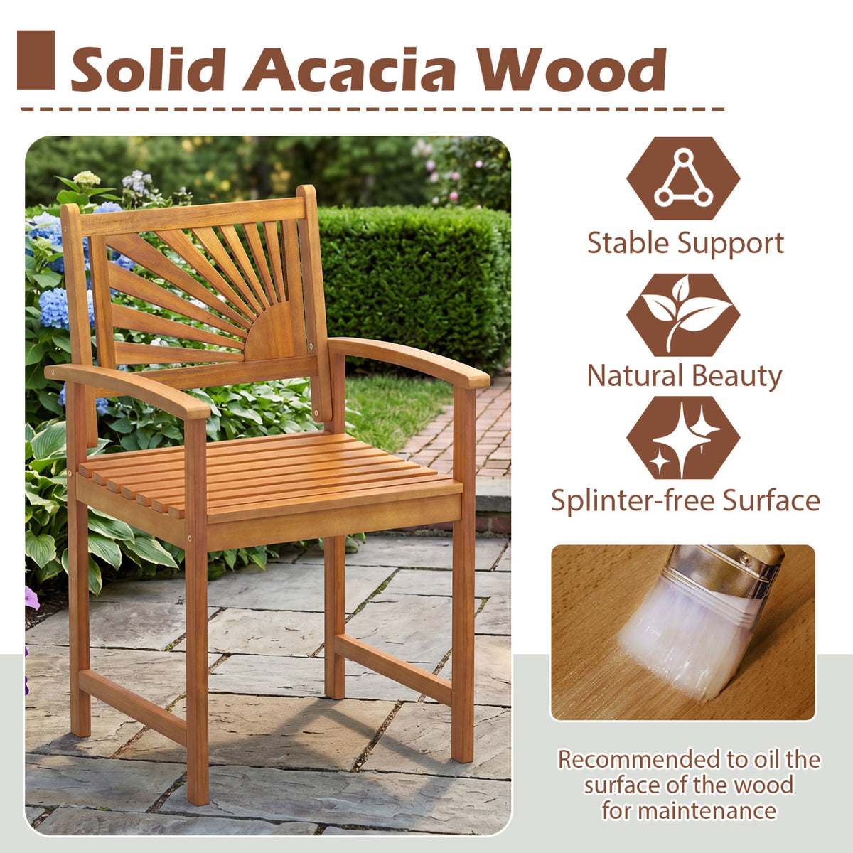 Outdoor Acacia Wood Dining Chairs-3 Pieces