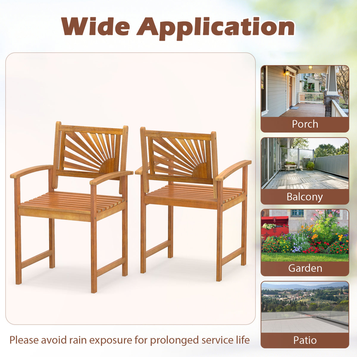 Outdoor Acacia Wood Dining Chairs-3 Pieces