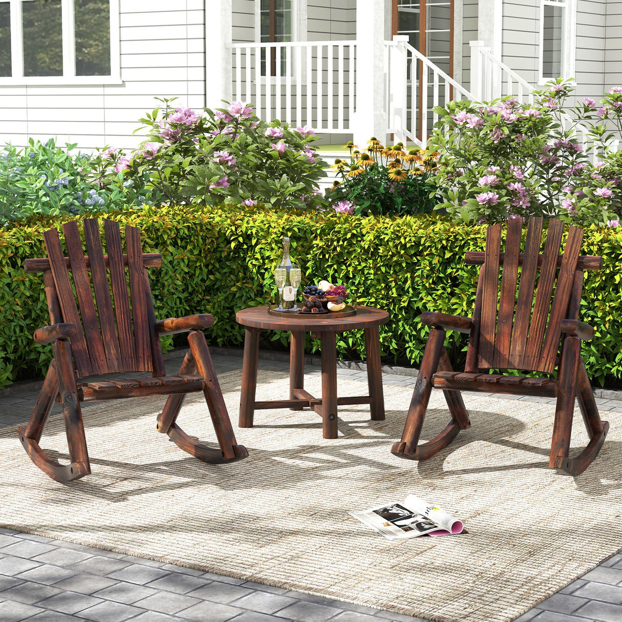 Outdoor Adirondack Rocking Chair for Adults Solid Wood Porch Rocker-Brown