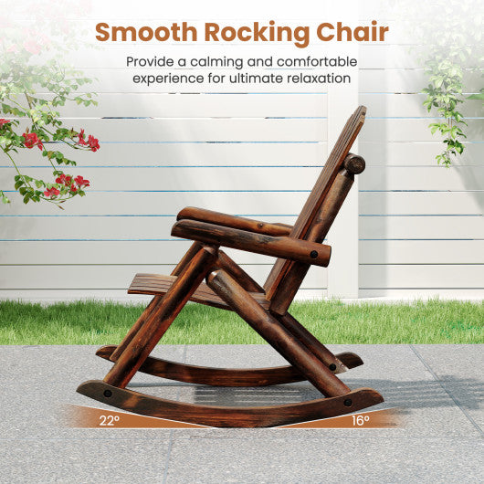 Outdoor Adirondack Rocking Chair for Adults Solid Wood Porch Rocker-Brown