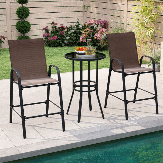 Outdoor Bar Stools Set of 2 29 Inch Fabric Bar Height Stools with Armrests-Brown