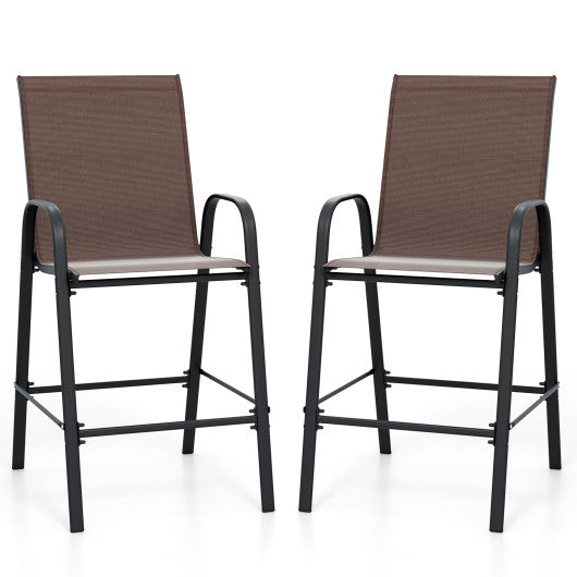 Outdoor Bar Stools Set of 2 29 Inch Fabric Bar Height Stools with Armrests-Brown