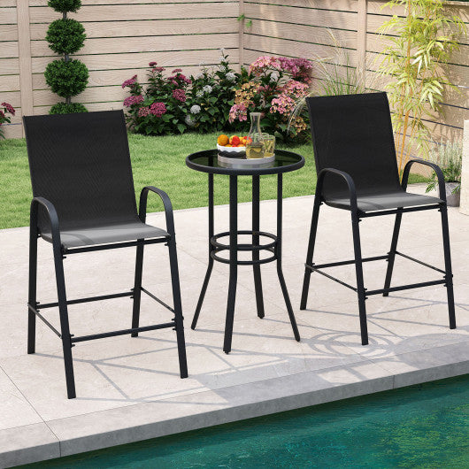 Outdoor Bar Stools Set of 2 29 Inch Fabric Bar Height Stools with Armrests-Black
