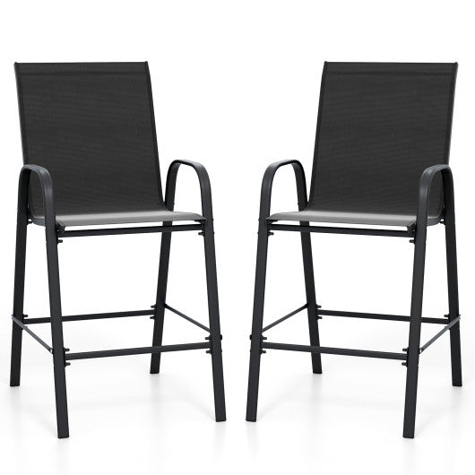 Outdoor Bar Stools Set of 2 29 Inch Fabric Bar Height Stools with Armrests-Black