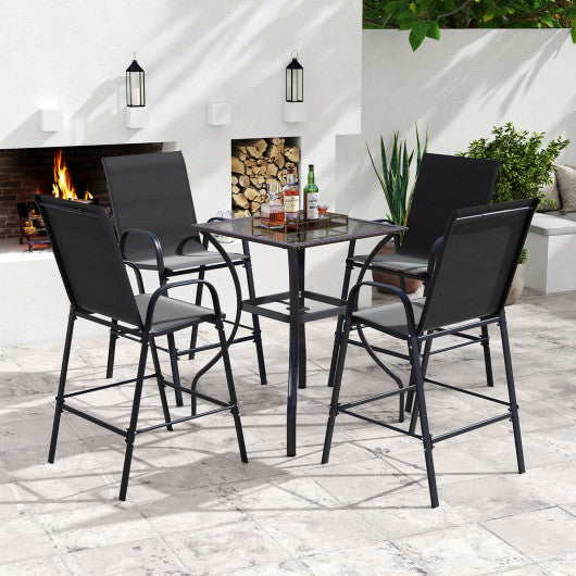 Outdoor Bar Stools Set of 2 29 Inch Fabric Bar Height Stools with Armrests-Black