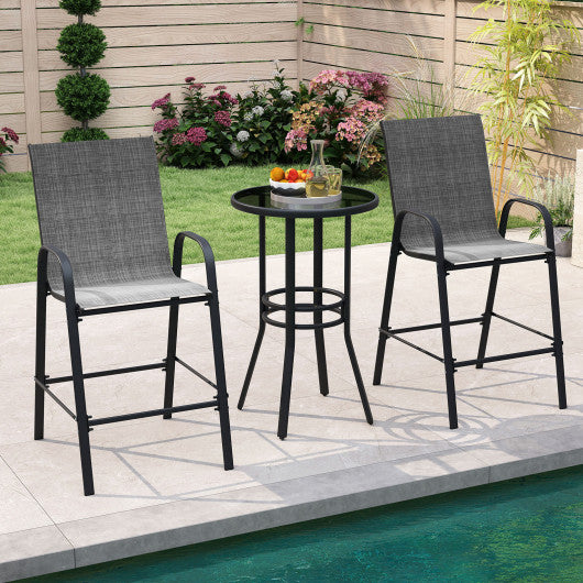 Outdoor Bar Stools Set of 2 29 Inch Fabric Bar Height Stools with Armrests-Grey