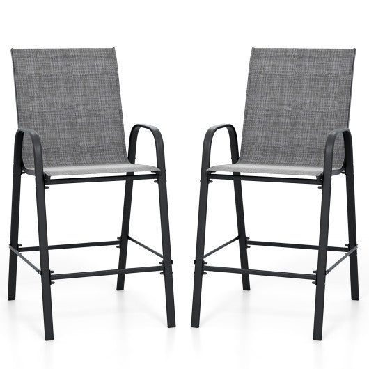 Outdoor Bar Stools Set of 2 29 Inch Fabric Bar Height Stools with Armrests-Grey