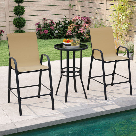 Outdoor Bar Stools Set of 2 29 Inch Fabric Bar Height Stools with Armrests-Beige