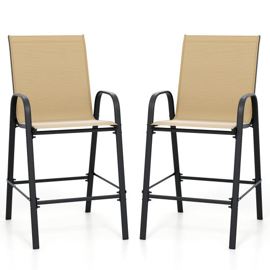 Outdoor Bar Stools Set of 2 29 Inch Fabric Bar Height Stools with Armrests-Beige