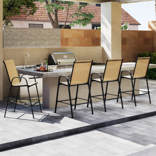 Outdoor Bar Stools Set of 2 29 Inch Fabric Bar Height Stools with Armrests-Beige