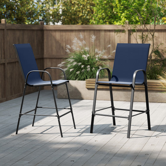 Outdoor Bar Stools Set of 2 29 Inch Fabric Bar Height Stools with Armrests-Navy