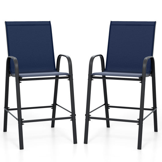 Outdoor Bar Stools Set of 2 29 Inch Fabric Bar Height Stools with Armrests-Navy