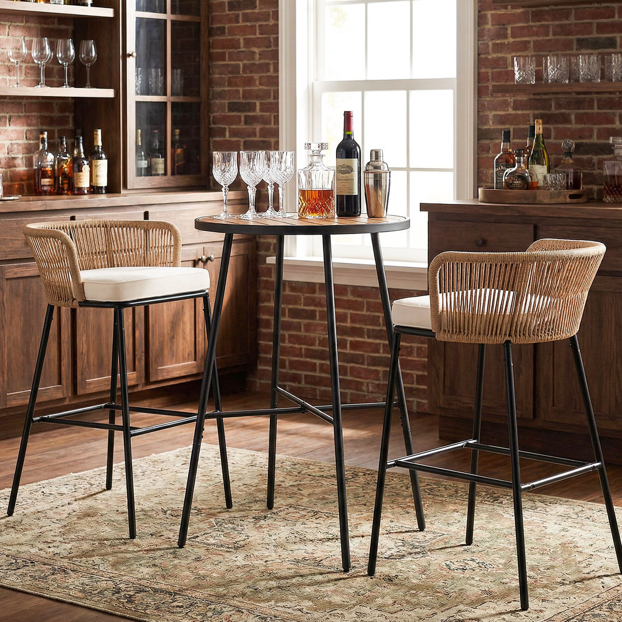 Outdoor Bar Table 41 inch Bar Height Patio Round Table with Acacia Wood Top and Metal Frame