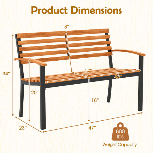 Outdoor Bench Acacia Wood Patio Loveseat with Backrest Armrests
