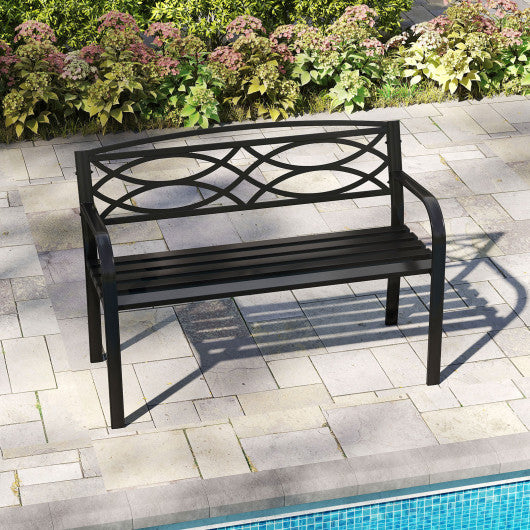 Garden Bench with Curved Armrests and Backrest-Black