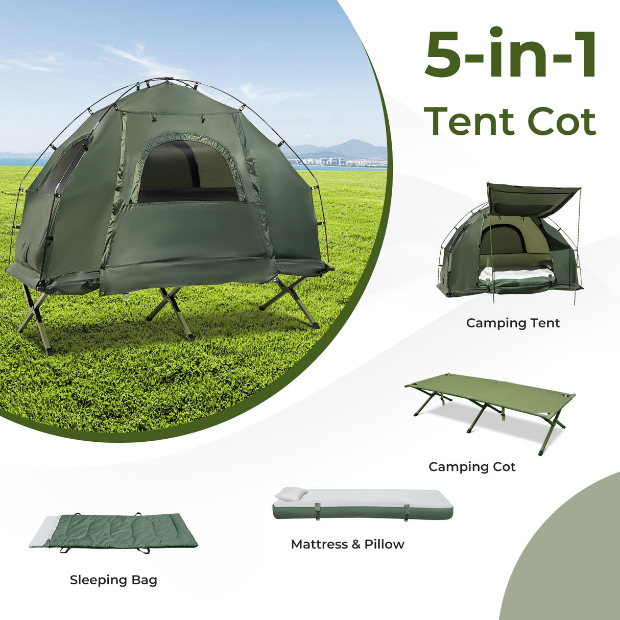 1-Person Folding Camping Tent with Sunshade and Air Mattress by DirectDeals